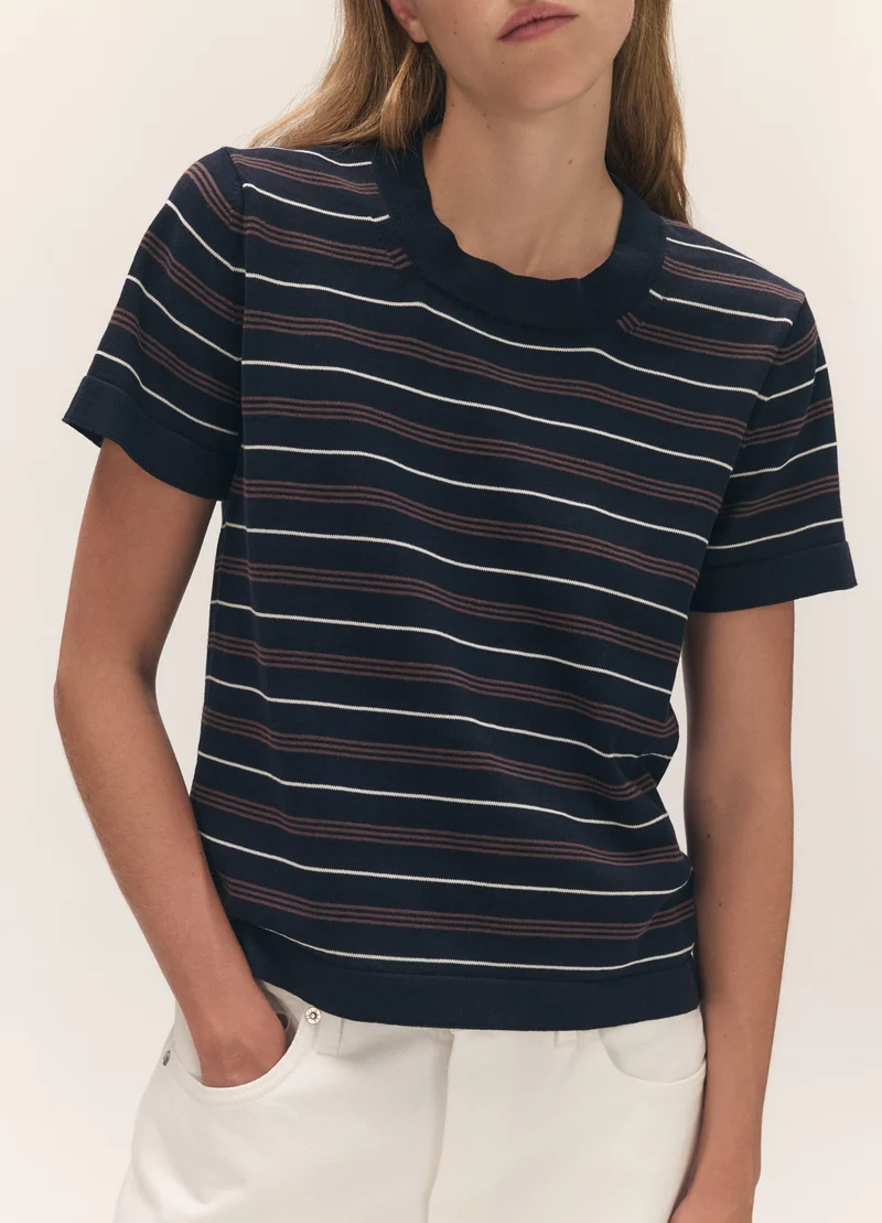 Short Sleeve Shrunken T-Knit in Midnight Stripe