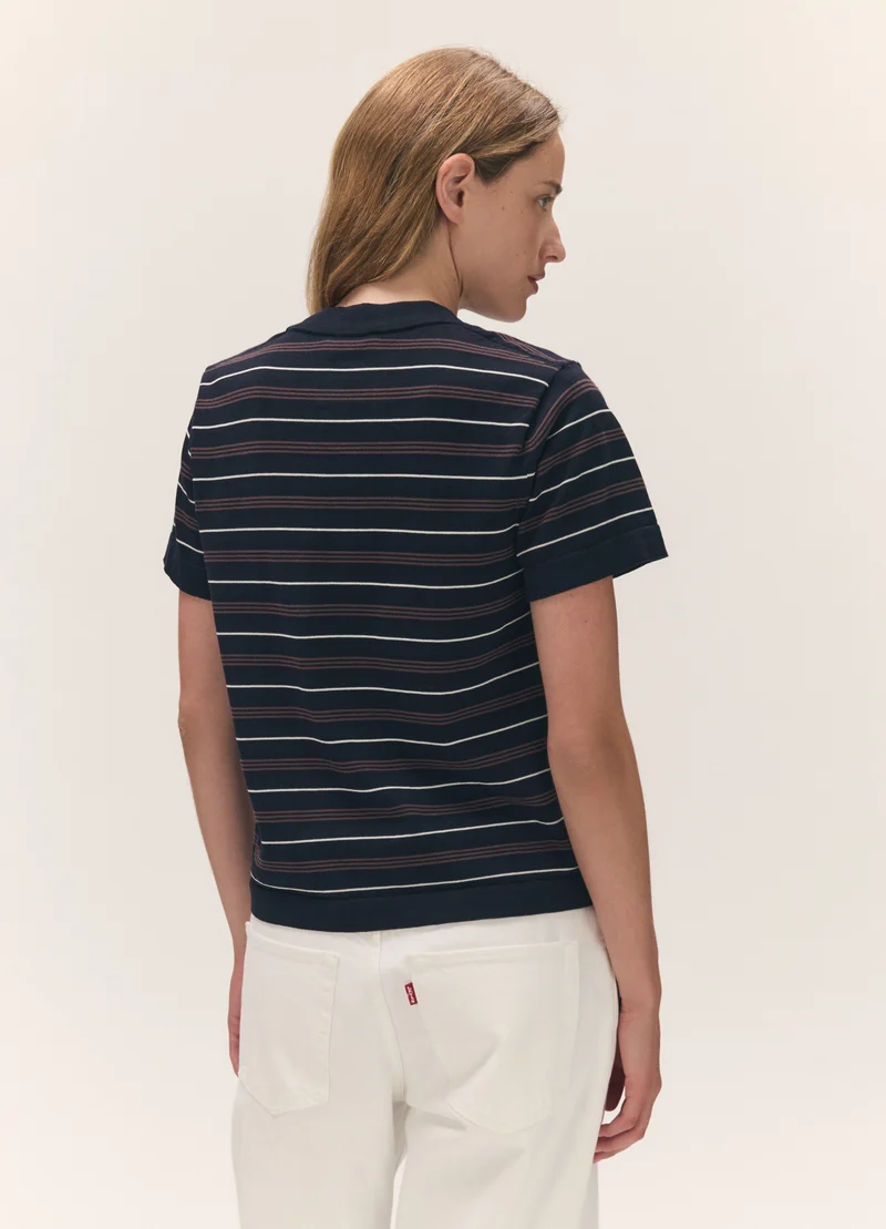 Short Sleeve Shrunken T-Knit in Midnight Stripe