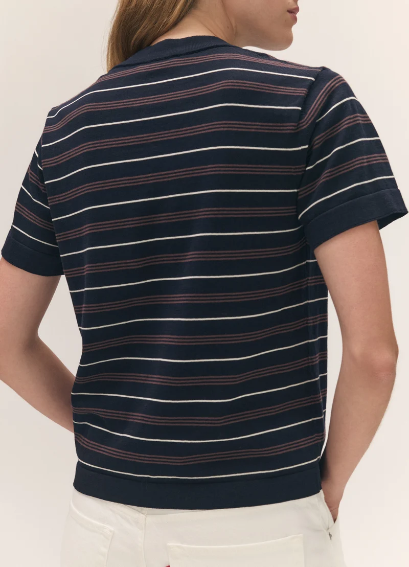 Short Sleeve Shrunken T-Knit in Midnight Stripe