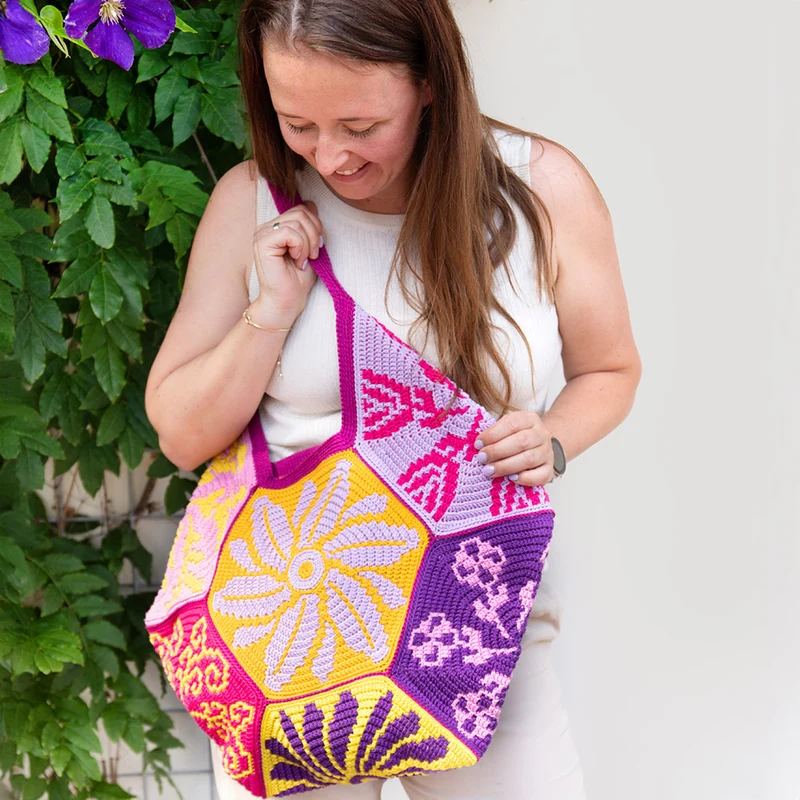 Häkelpaket für die rechteckige Tasche „Flowery Fair“ – CrazyCrochetCatlady