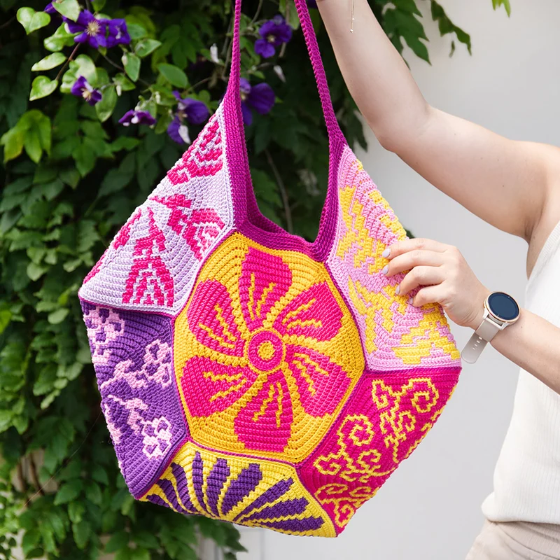 Häkelpaket für die rechteckige Tasche „Flowery Fair“ – CrazyCrochetCatlady