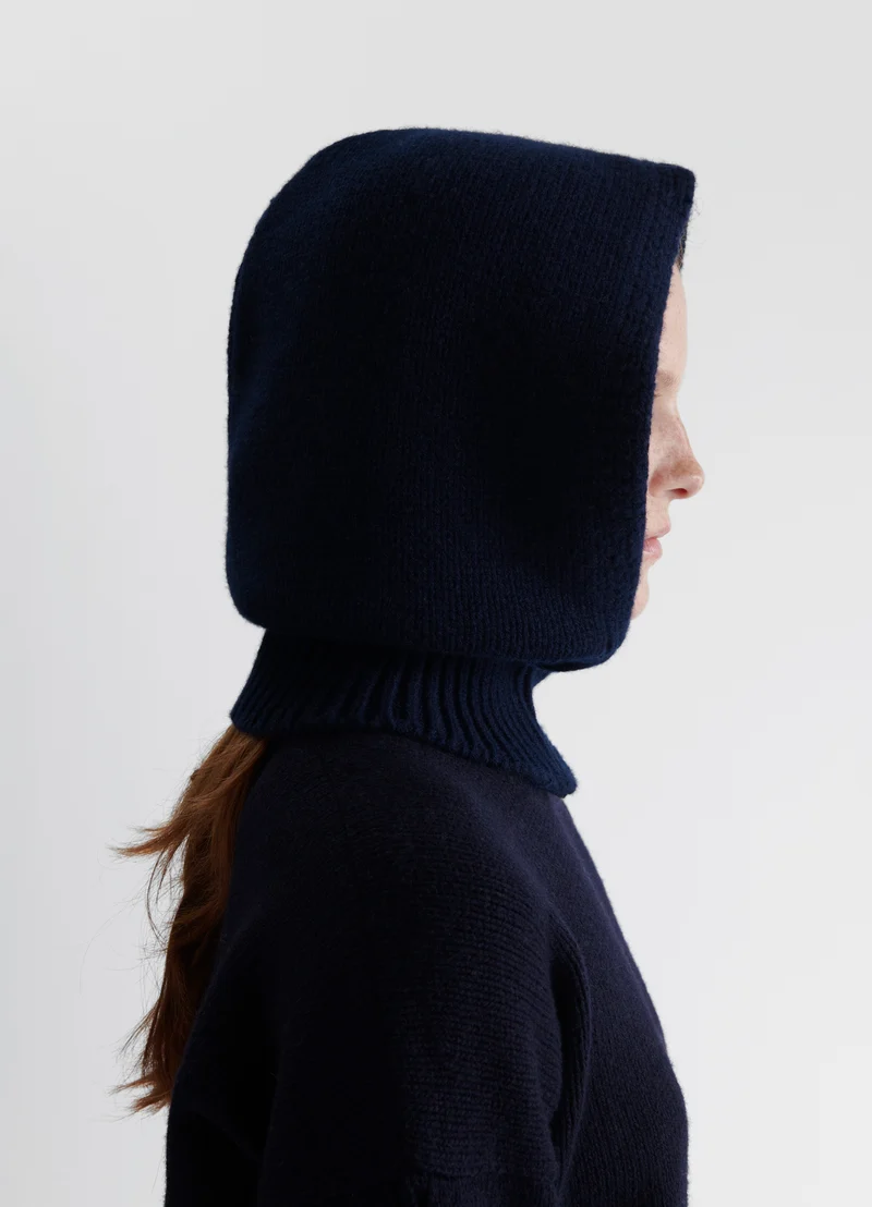 Hand Knit Hood in Navy