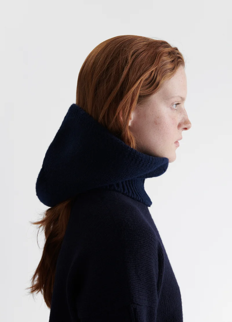 Hand Knit Hood in Navy
