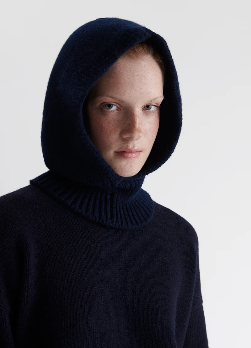 Hand Knit Hood in Navy