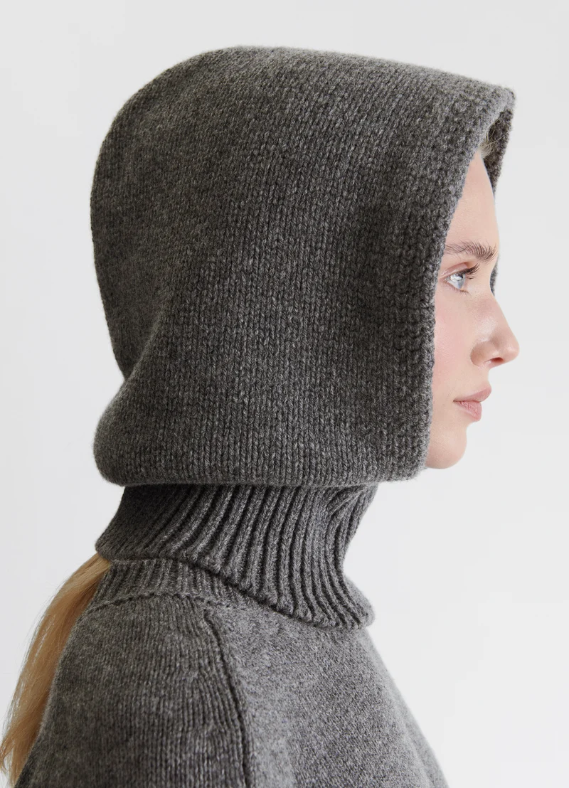 Hand Knit Hood in Derby Grey