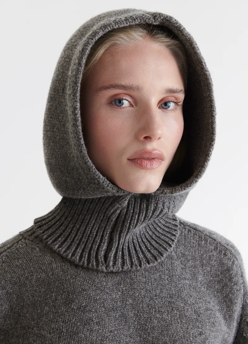 Hand Knit Hood in Derby Grey
