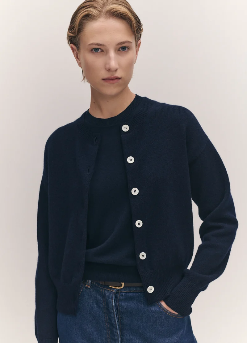 Ada Crewneck Cardigan in Navy