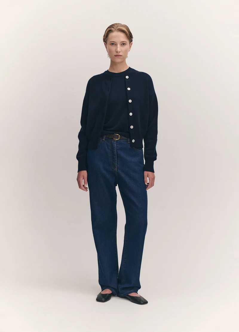 Ada Crewneck Cardigan in Navy