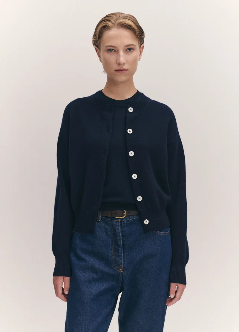 Ada Crewneck Cardigan in Navy
