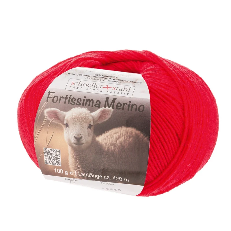 Fortissima 4-fach Merino-Sockenwolle 100g | Farbe 03 - KIRSCH