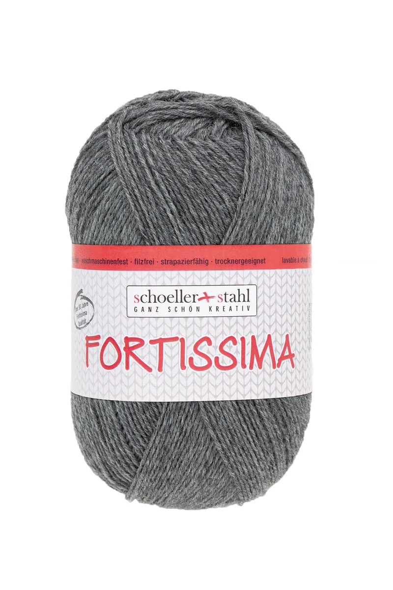 Fortissima 4-fach Uni-Sockenwolle 100g | Farbe 2057 - MITTELGRAU-MELIERT