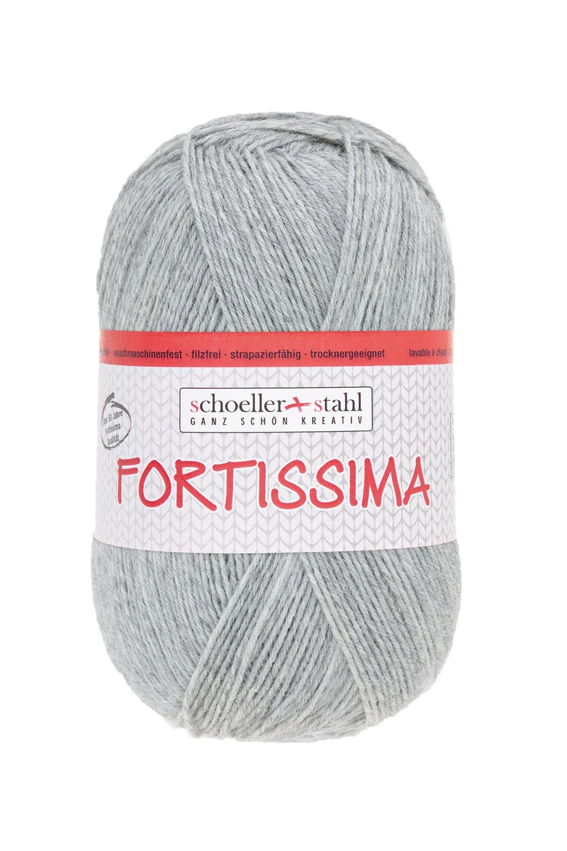 Fortissima 4-fach Uni-Sockenwolle 100g | Farbe 2055 - GRAU-MELIERT