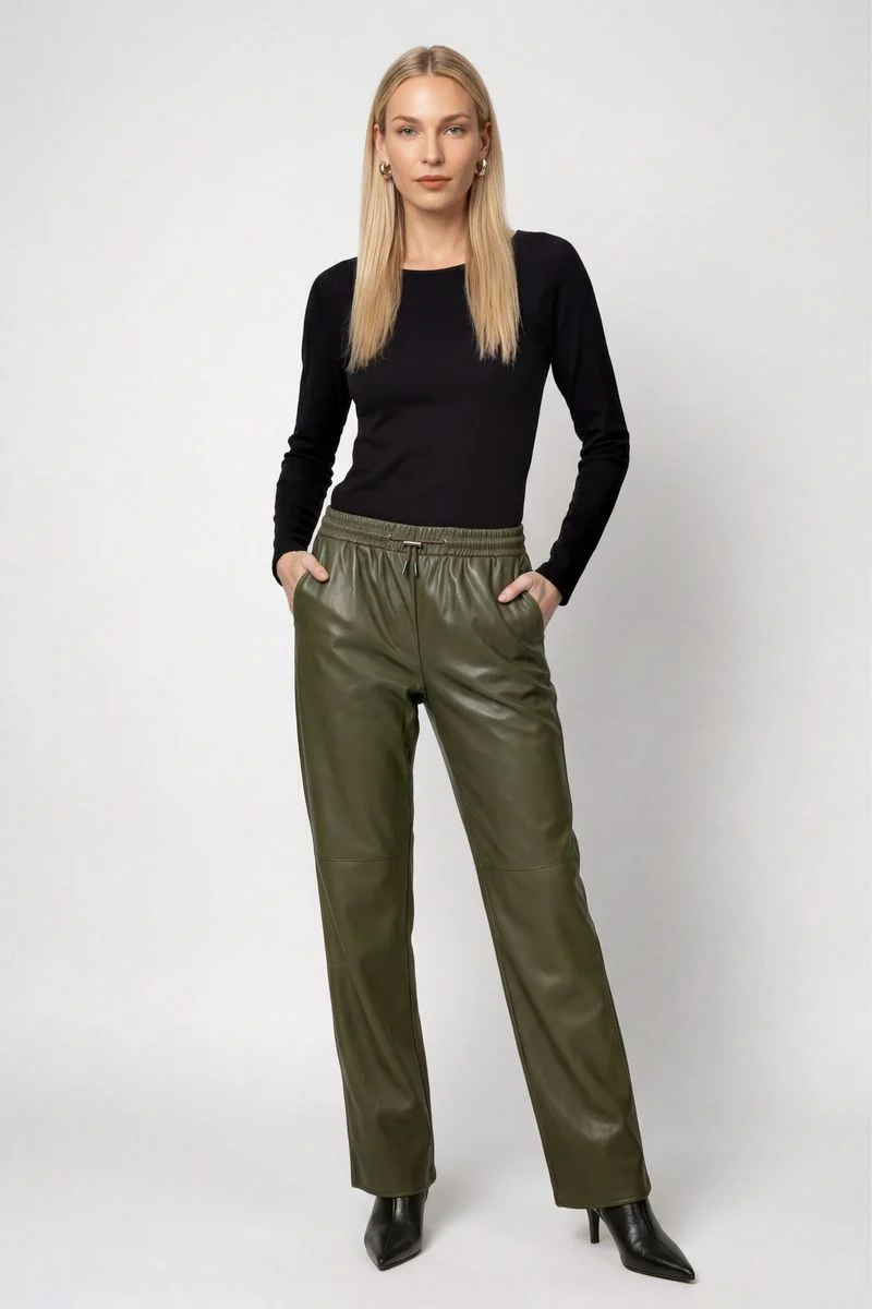 Wide Leg Hose mit Lederoptik