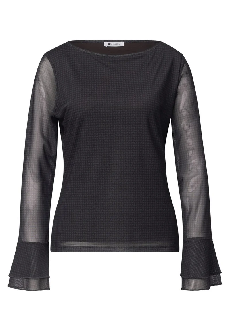 Shirt aus Mesh mit langen Volant-Ärmeln