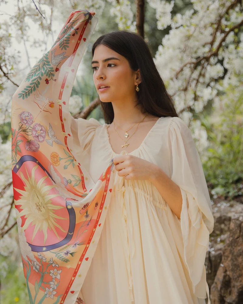 Freya Narrative Square Scarf in Pink