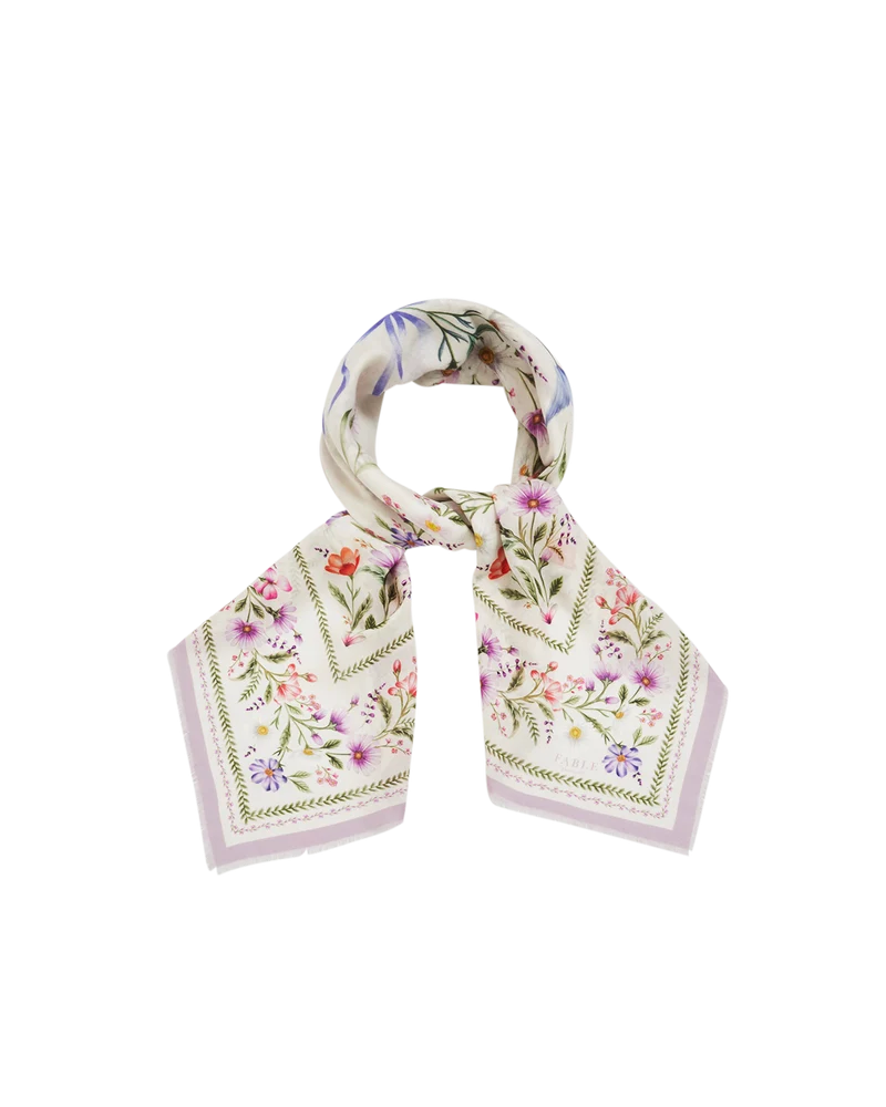 Forget Me Not Narrative Square Scarf in Cream