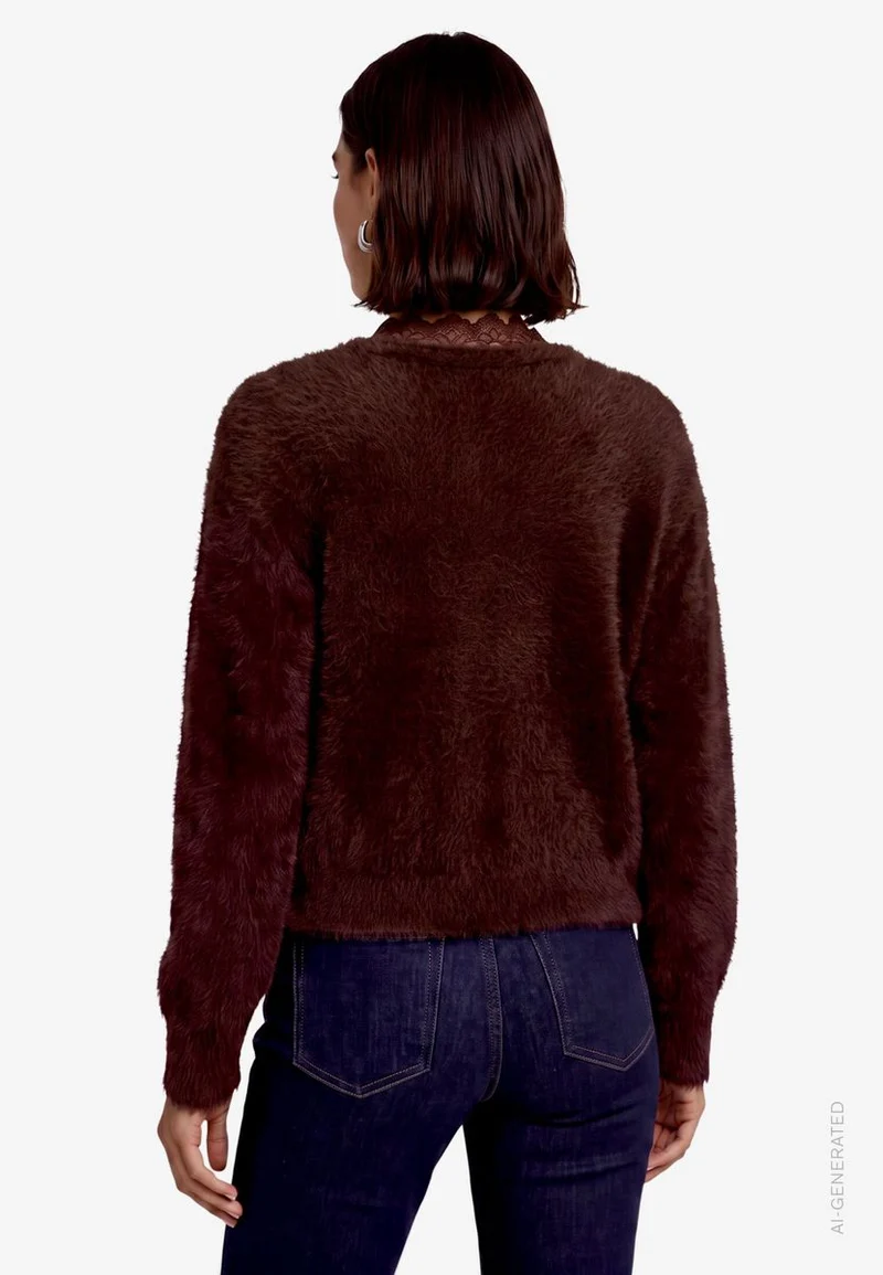 Flauschige Strickjacke Damen mit Spitze