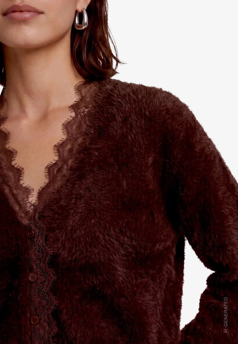 Flauschige Strickjacke Damen mit Spitze