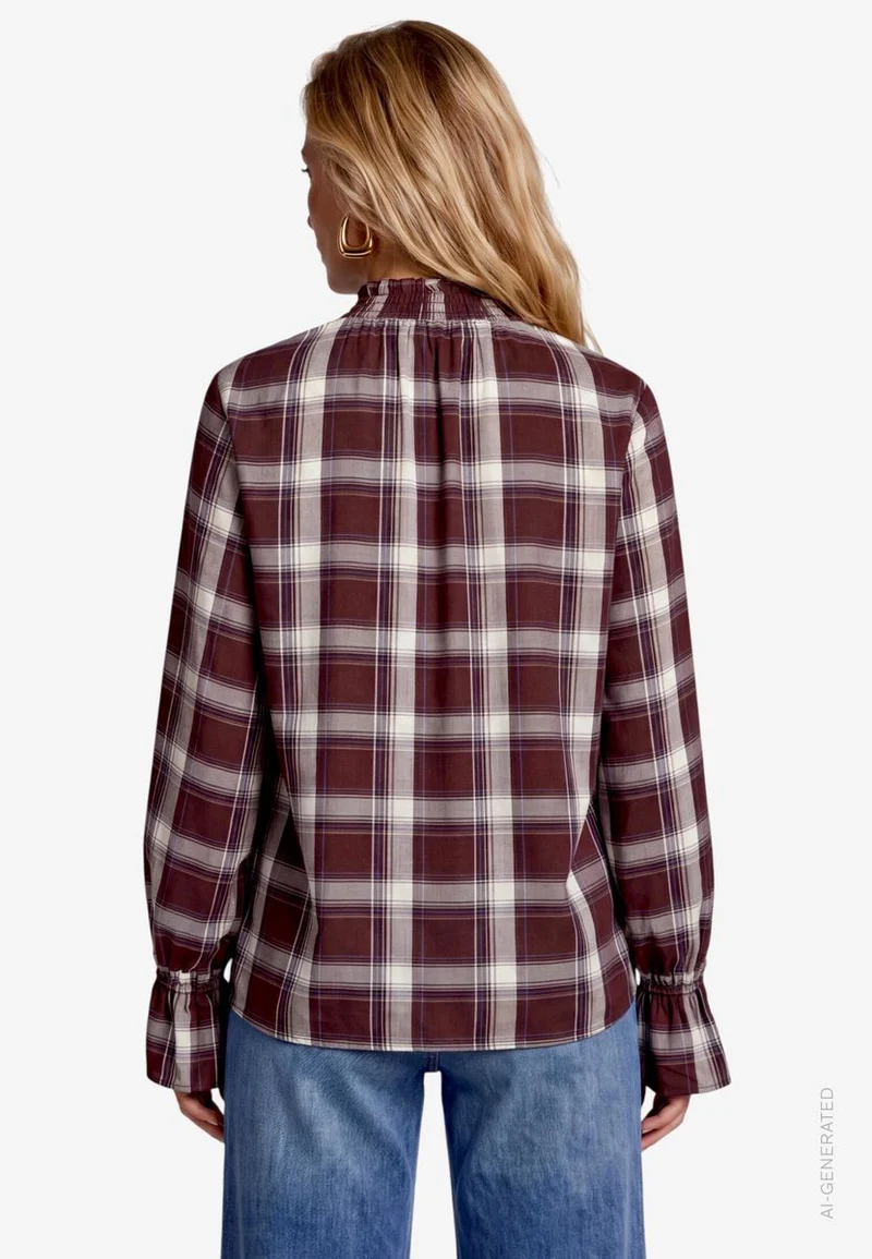 Karierte Bluse Damen mit Stehkragen