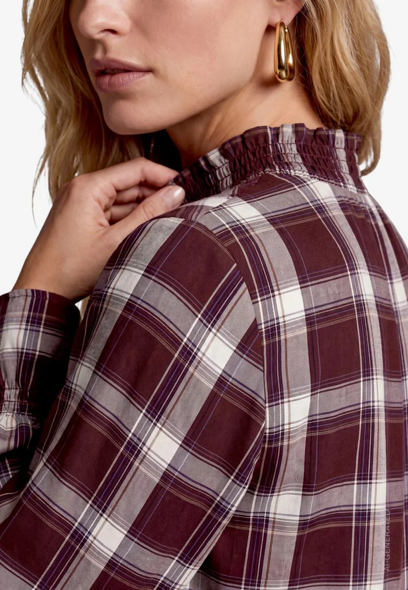 Karierte Bluse Damen mit Stehkragen