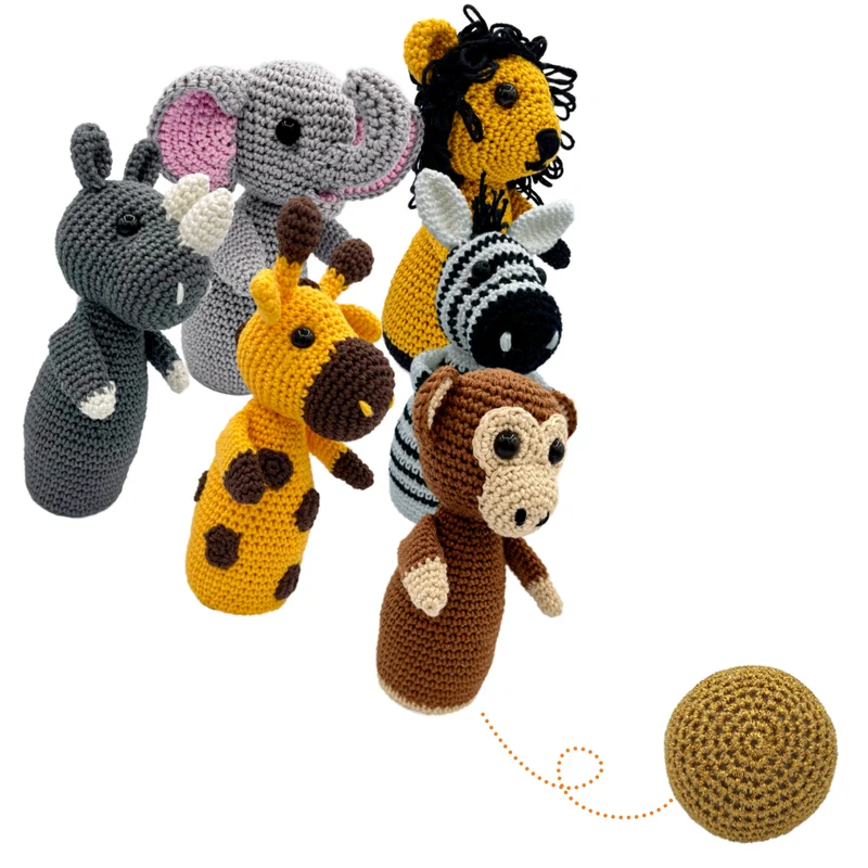 Safari-Kegelspiel – YarnZoo – Häkelpaket „Durable Coral“