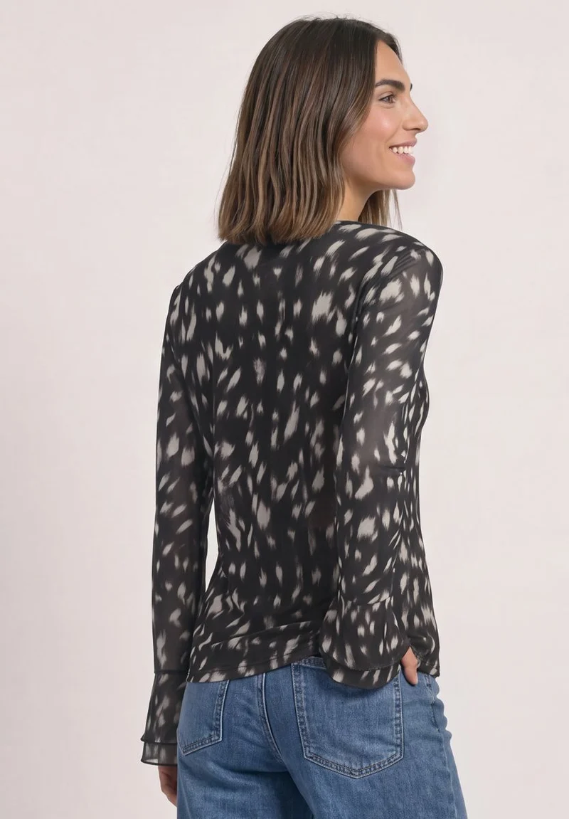 Shirt aus Mesh mit langen Volant-Ärmeln