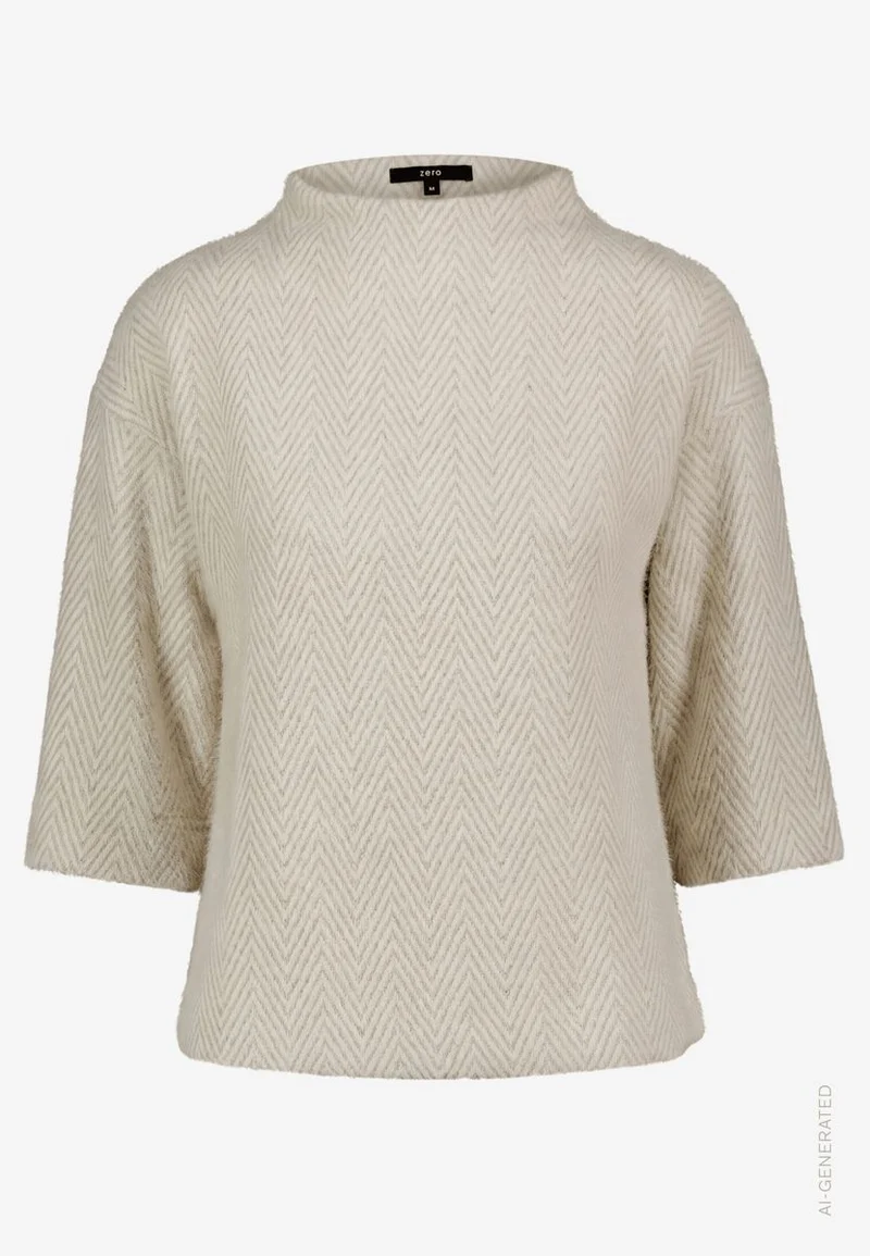 Damen Sweatshirt 3/4 Arm mit Fischgrätmuster
