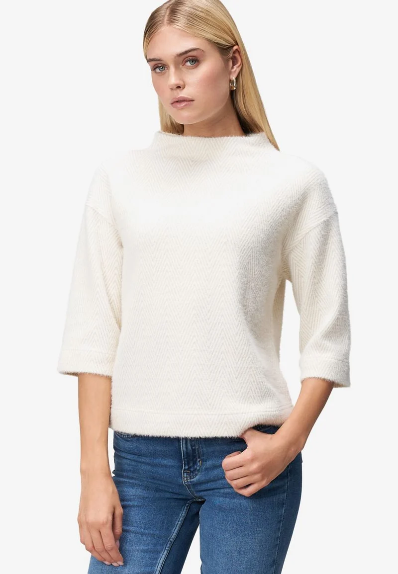 Damen Sweatshirt 3/4 Arm mit Fischgrätmuster