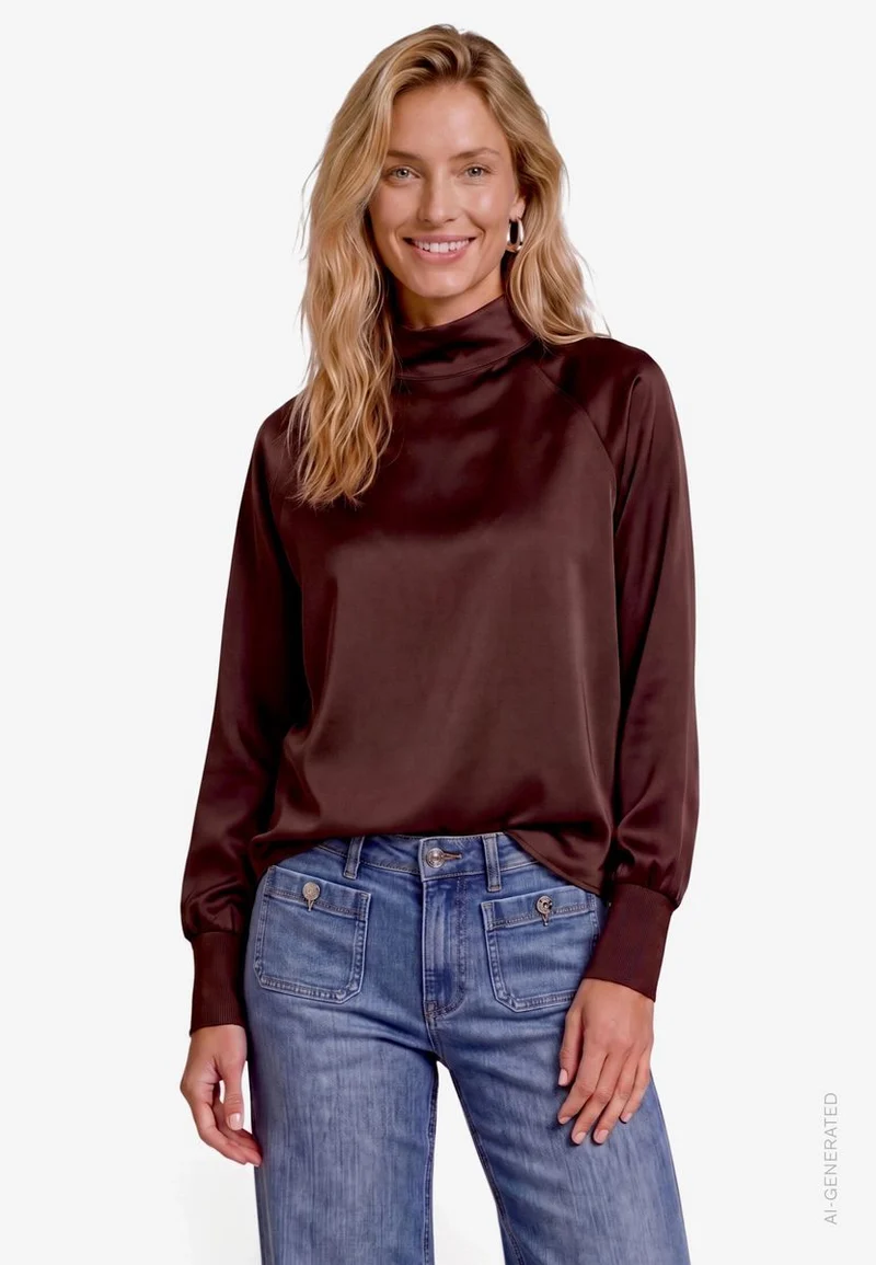 Damen Satinbluse mit Stehkragen