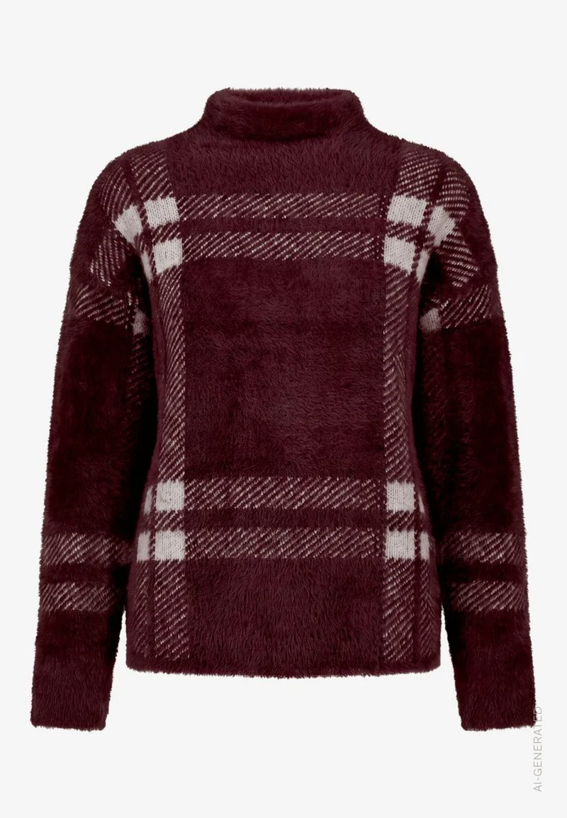 Damen Pullover kariert mit Stehkragen