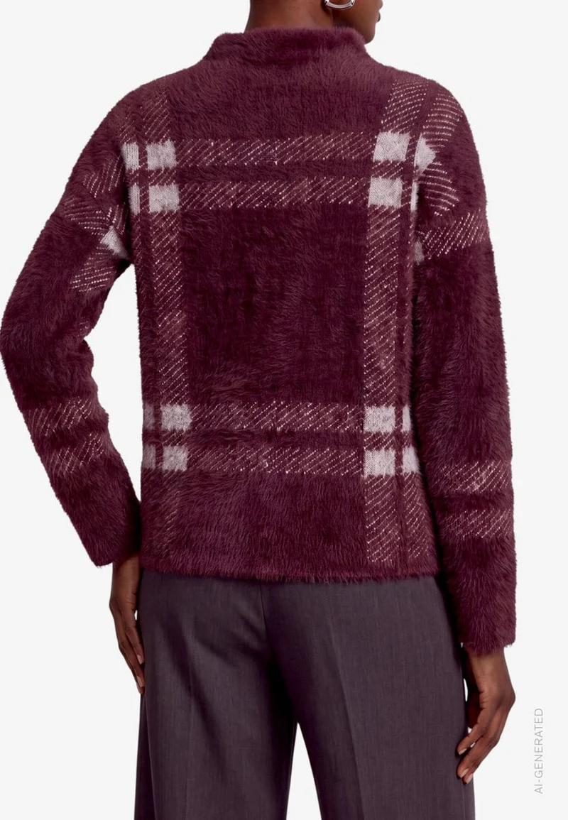 Damen Pullover kariert mit Stehkragen