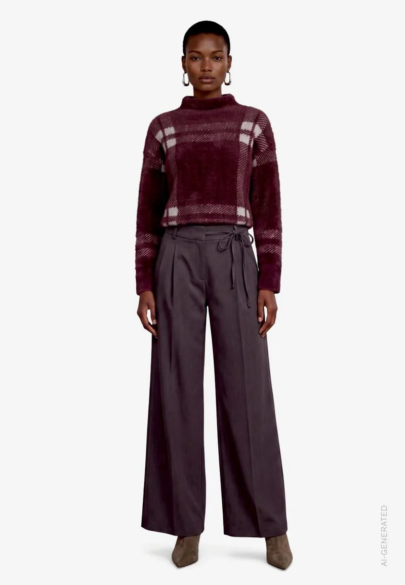 Damen Pullover kariert mit Stehkragen