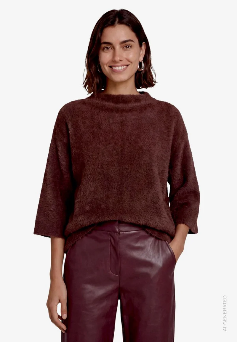 Damen Sweatshirt 3/4 Arm mit Fischgrätmuster