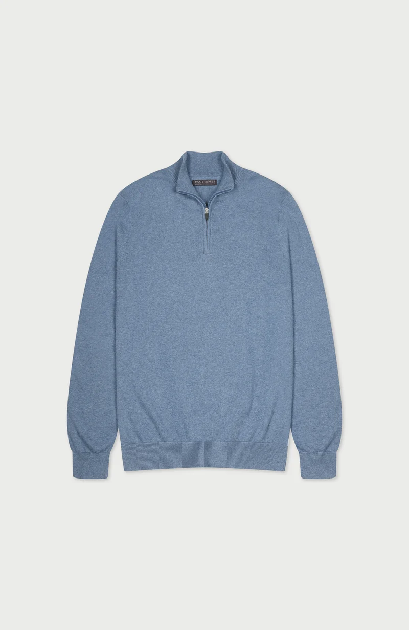 Leichter Herrenpullover aus 100 % Baumwolle mit Reißverschluss am Kragen