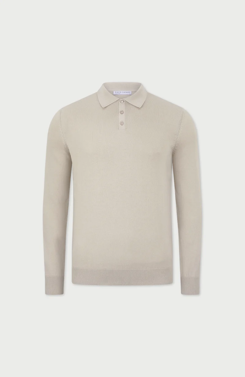 Langärmliges Strick-Poloshirt für Herren aus 100 % Baumwolle