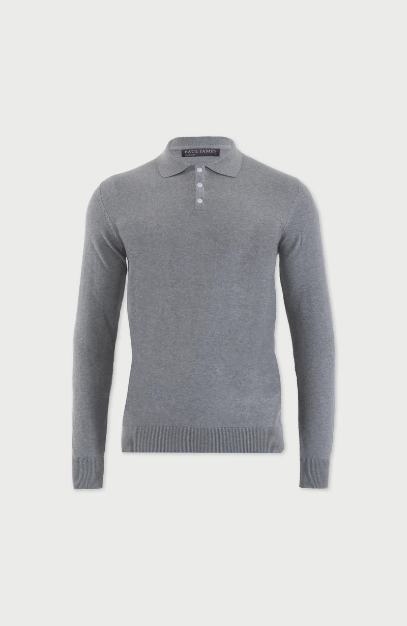 Langärmliges Strick-Poloshirt für Herren aus 100 % Baumwolle