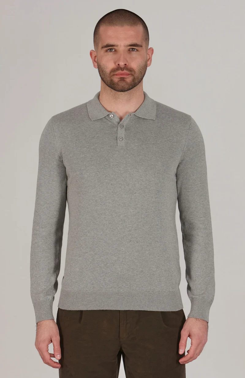 Langärmliges Strick-Poloshirt für Herren aus 100 % Baumwolle