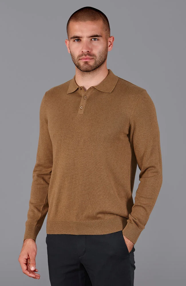 Langärmliges Strick-Poloshirt für Herren aus 100 % Baumwolle