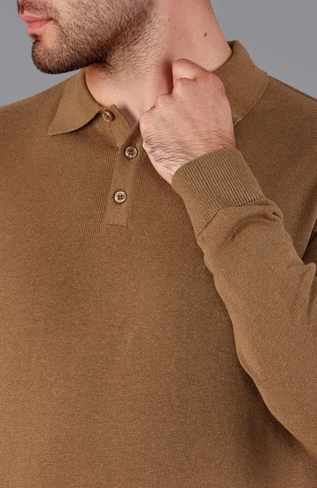 Langärmliges Strick-Poloshirt für Herren aus 100 % Baumwolle