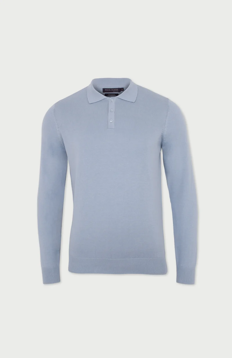 Langärmliges Strick-Poloshirt für Herren aus 100 % Baumwolle