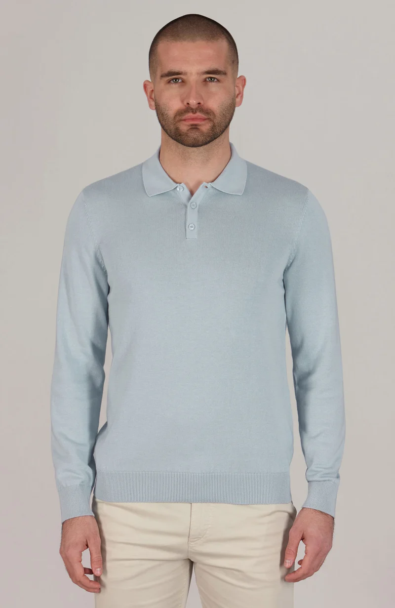Langärmliges Strick-Poloshirt für Herren aus 100 % Baumwolle