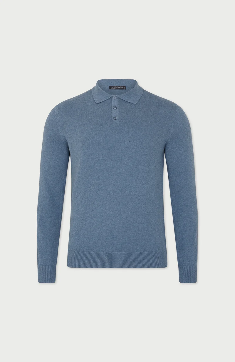 Langärmliges Strick-Poloshirt für Herren aus 100 % Baumwolle