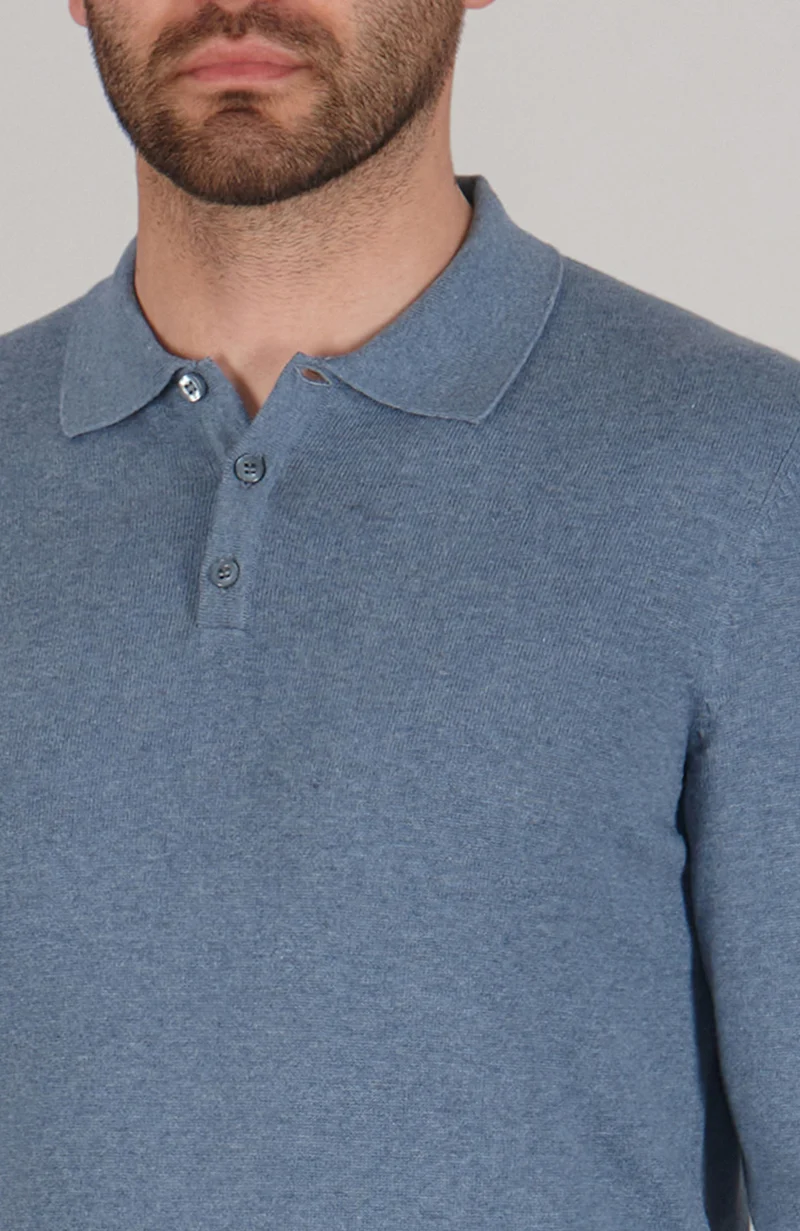 Langärmliges Strick-Poloshirt für Herren aus 100 % Baumwolle