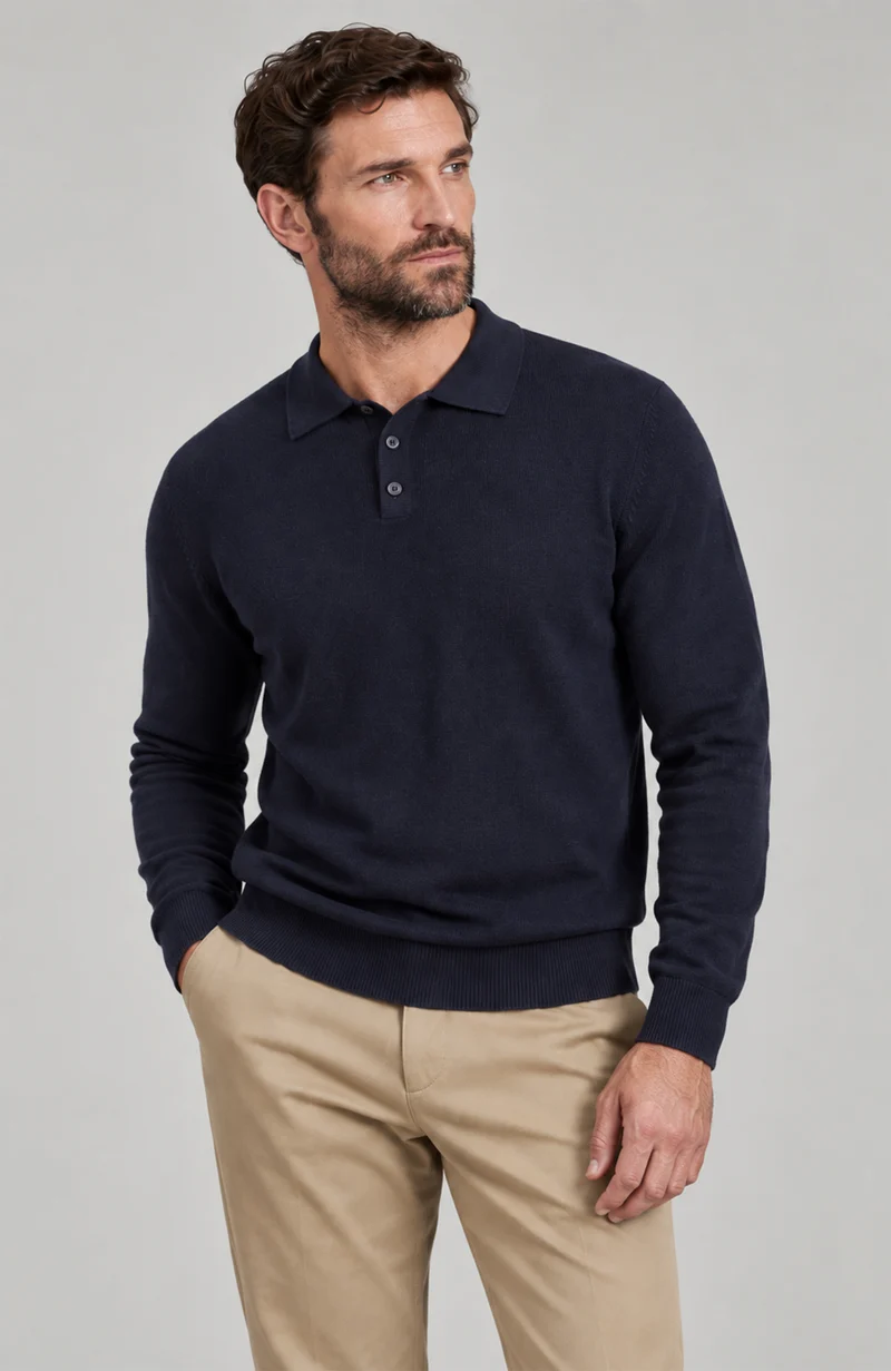 Langärmliges Strick-Poloshirt für Herren aus 100 % Baumwolle
