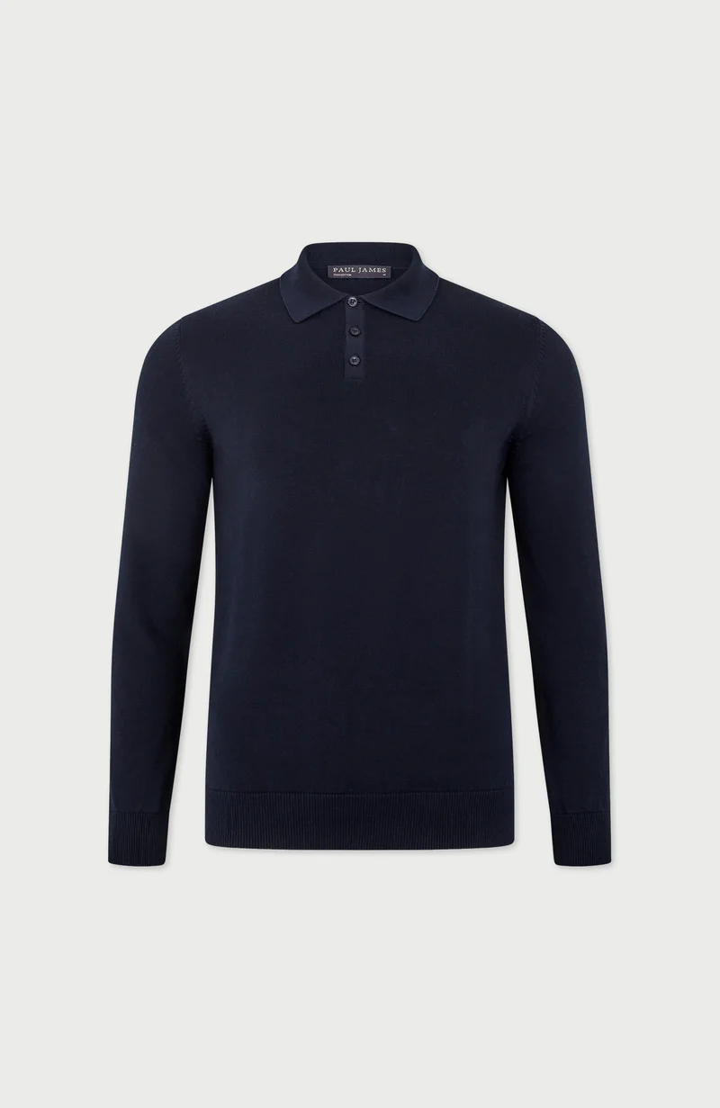 Langärmliges Strick-Poloshirt für Herren aus 100 % Baumwolle