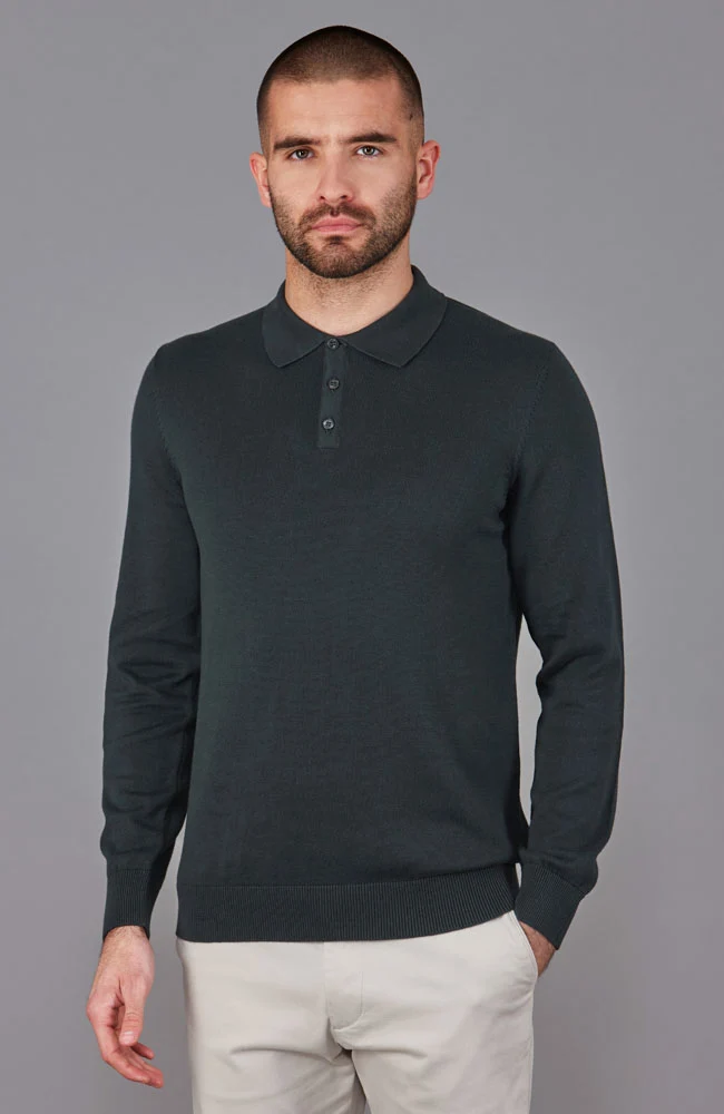 Langärmliges Strick-Poloshirt für Herren aus 100 % Baumwolle