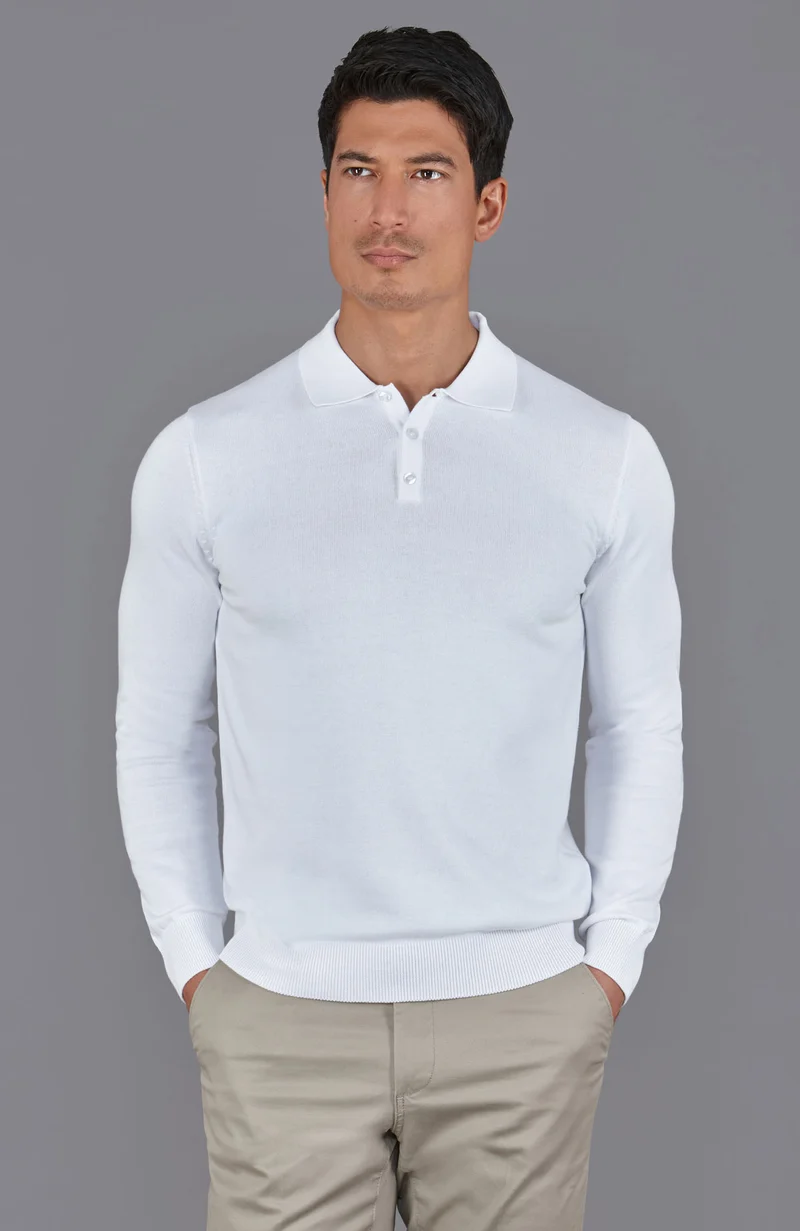 Langärmliges Strick-Poloshirt für Herren aus 100 % Baumwolle