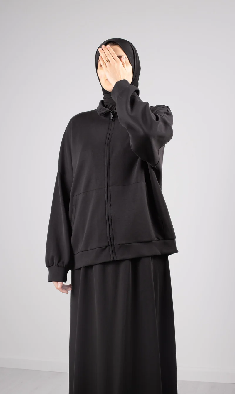 Lässiges Twinset aus weichem Stoff – Schwarz