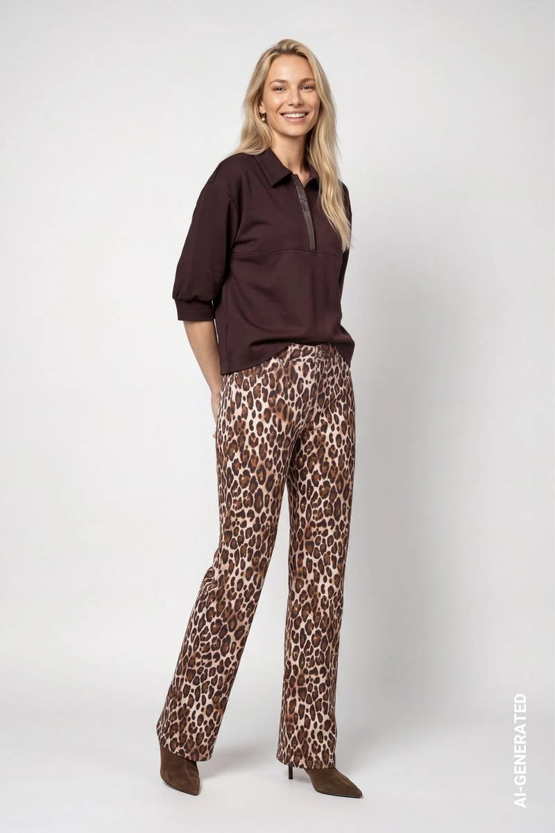 Wide Leg Jeans mit Leomuster