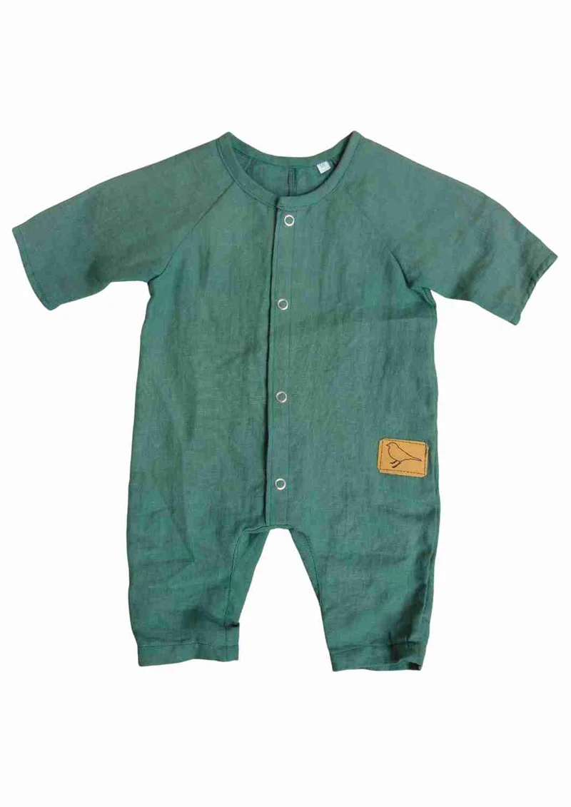 versandbereit, B-Ware Leinenoverall, 56 und 62/68, blau-grün
